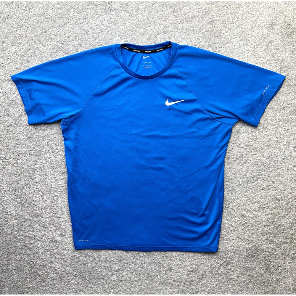 Nike Swim Men's Blue Short Sleeve Dri-FIT UPF 40+ Rash Guard Shirt Size M Medium